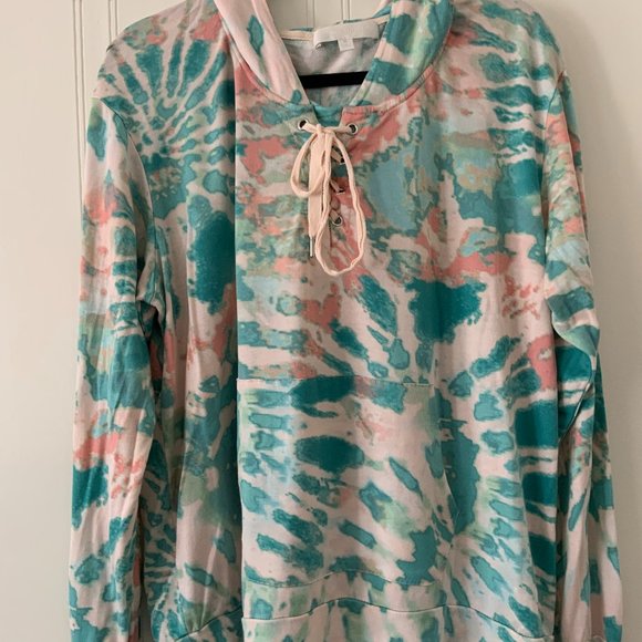 Alyson Parker women hoodie multicolor Pink Sz XL Face mask - Picture 1 of 6